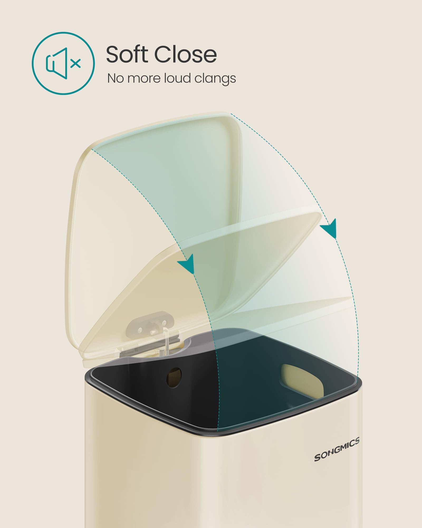 SONGMICS Stainless Steel Pedal Bin - 30L Capacity | Sand Beige | Soft Close 5