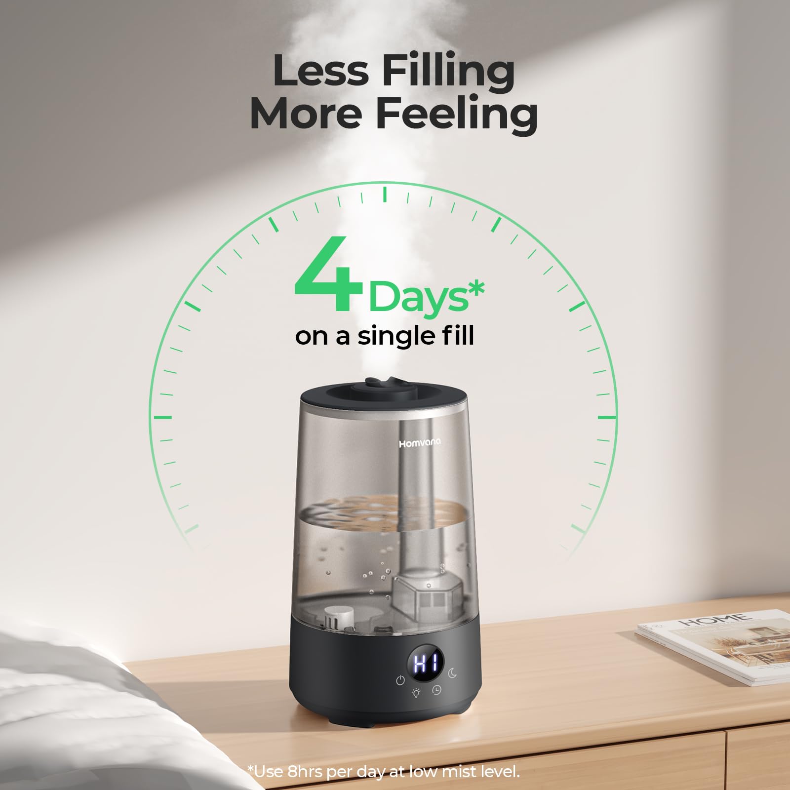 Homvana H101 3.6L Cool Mist Humidifier for Bedroom | 34 Hr Runtime | SilentSpray <16dB 4