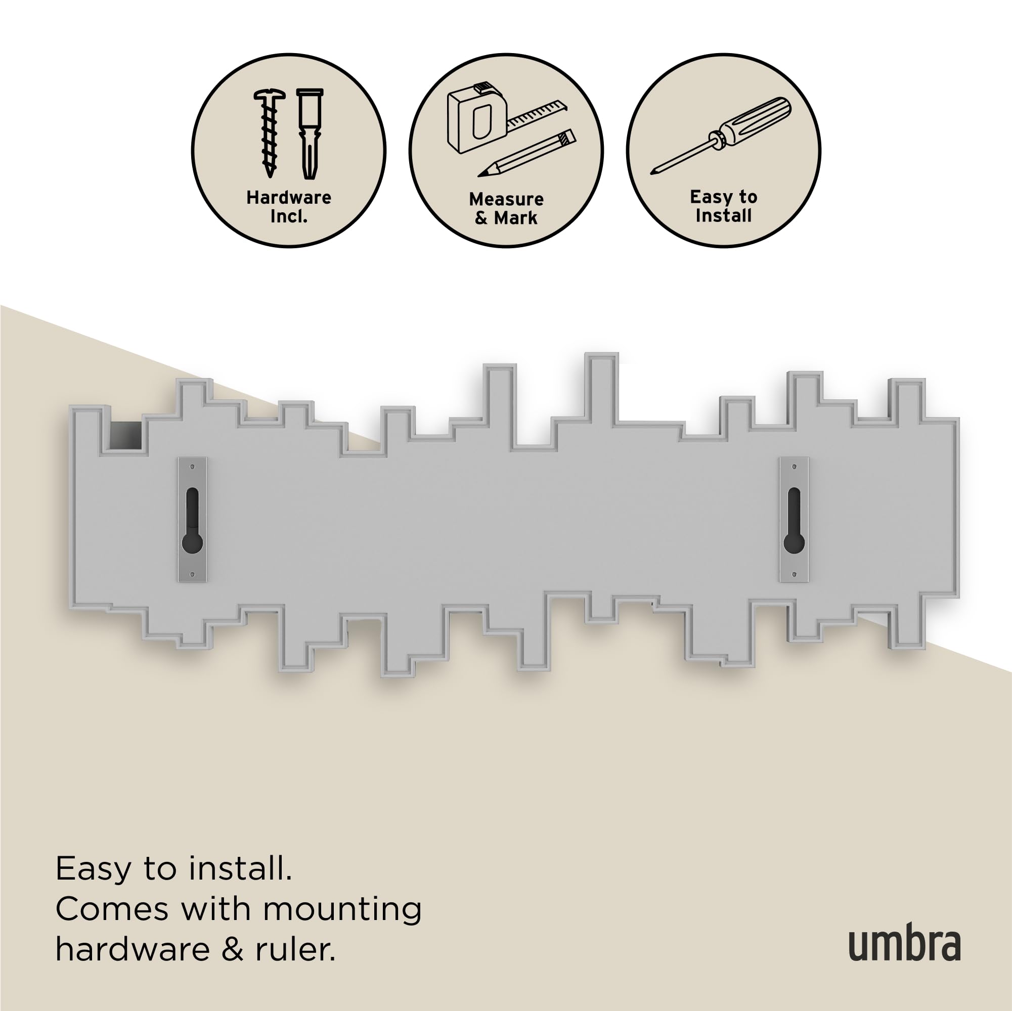 Umbra Sticks Wall-Mounted Coat Rack Rail Hook - 5 Retractable Pegs | Grey Plastic | Modern Design 6