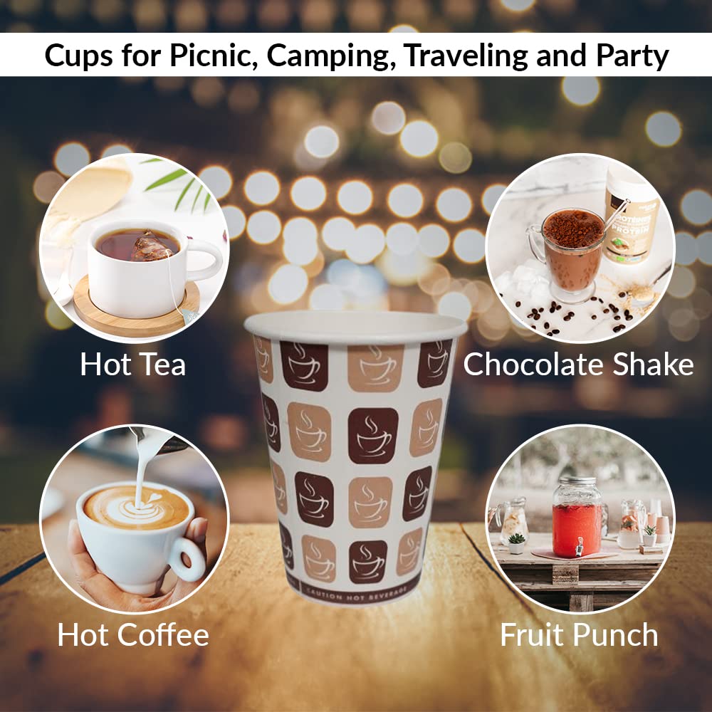 1ABOVE 50 Pack 8oz Disposable Paper Coffee Cups - Strong Hot/Cold Drink | Leak Proof | Brown 6