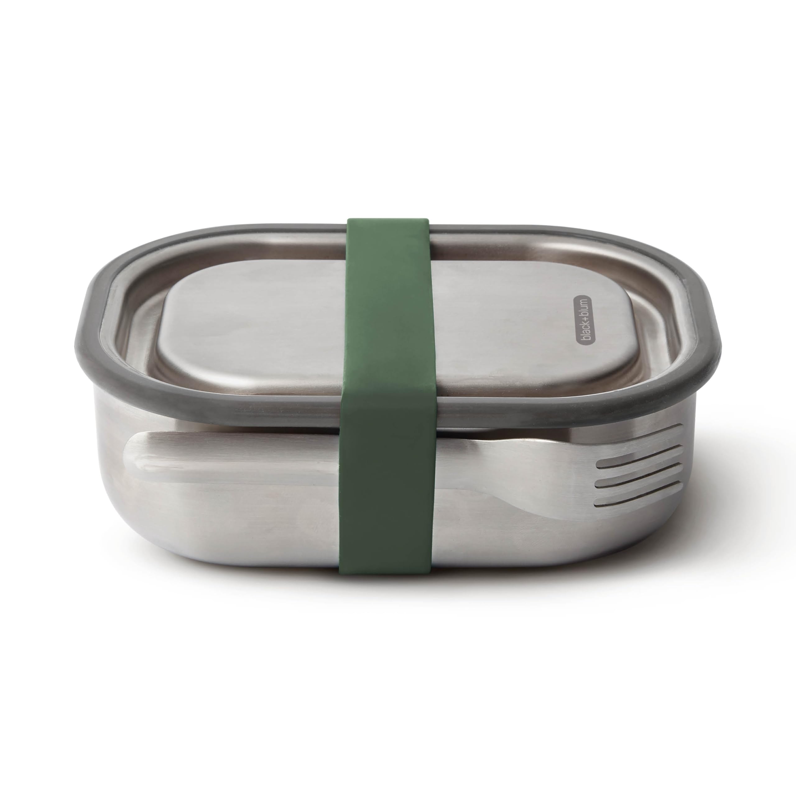 BLACK + BLUM Stainless Steel Lunch Box - 600ml Capacity, Olive, Leak Proof | Includes Fork 1