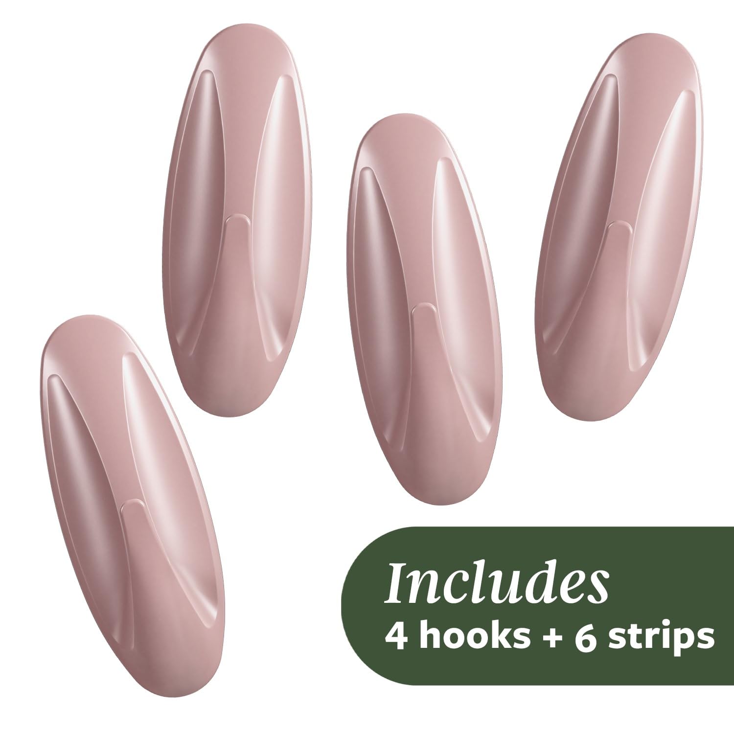 Command Medium Designer Hooks - Damage-Free Hanging | Dusty Rose | 4 Hooks, 6 Strips 7
