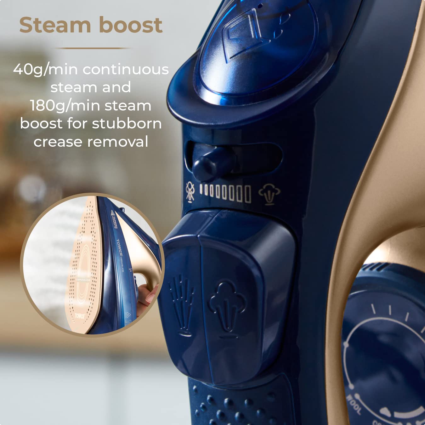 Tower T22008BLG CeraGlide Cordless Steam Iron with Ceramic Soleplate | 2400W | 360ml Tank 6