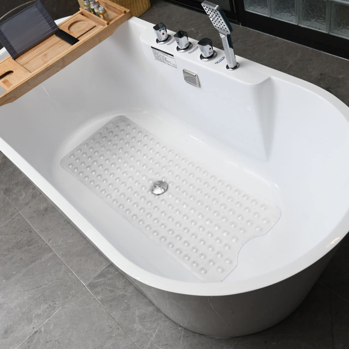 ANSIO Long PVC Non-Slip Shower Mat with Drain Holes | Anti Mould | Clear | 102 x 40cm 6