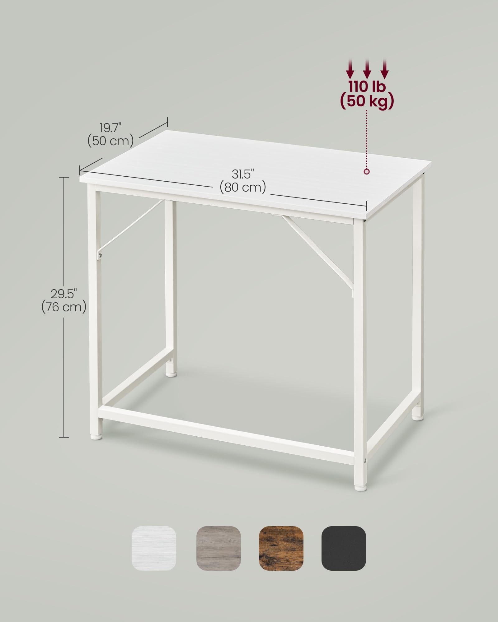 VASAGLE Computer Desk - Compact 80 x 50 cm Workstation | Maple White | Adjustable Feet 7