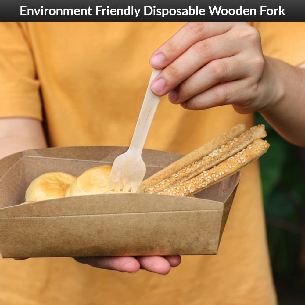 1ABOVE Disposable Wooden Cutlery Set - 100 Pack Forks | Biodegradable & Sturdy | Light Brown 6