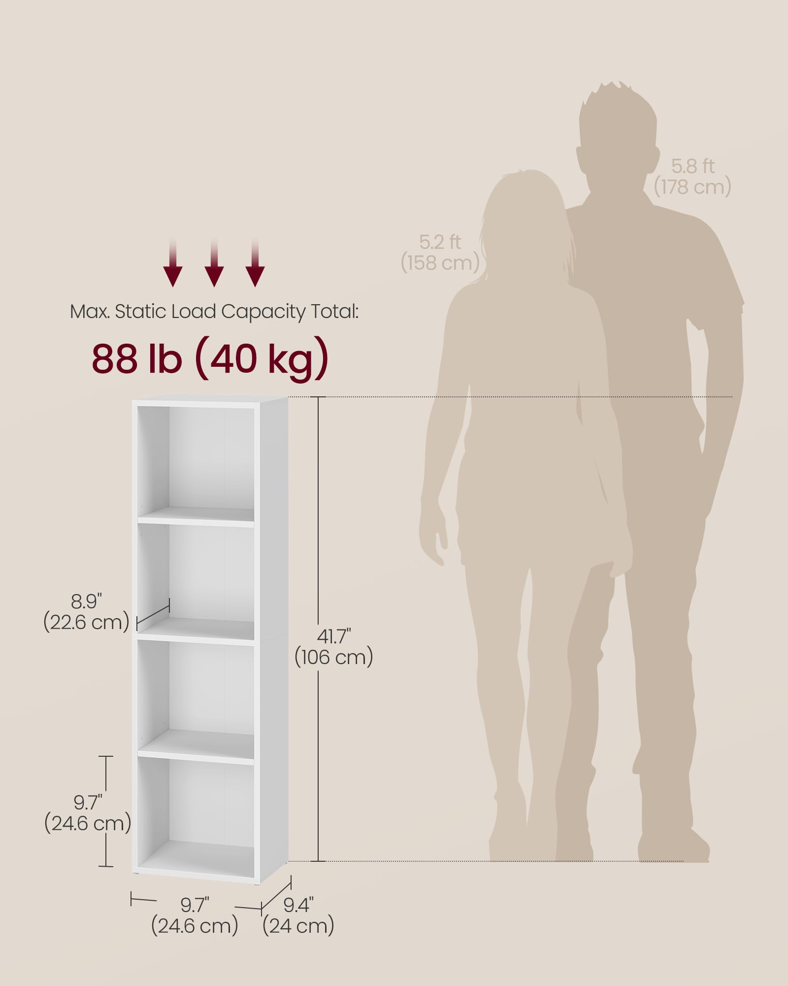 VASAGLE CUSTOS Collection - 4-Tier Cube Bookcase Storage Shelf | Cloud White | 10kg Capacity 6