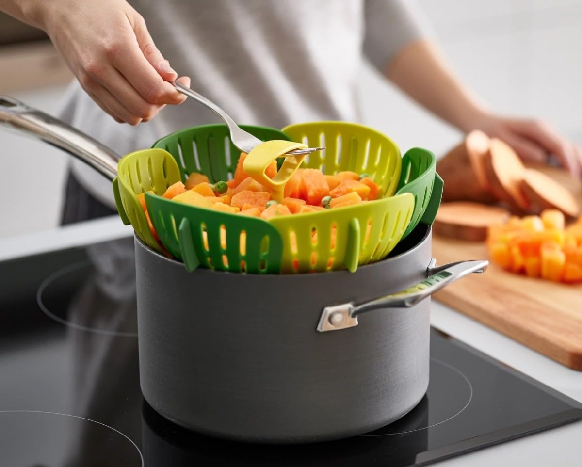 Joseph Joseph Bloom Folding Steamer Basket for Vegetables | Compact Storage | Green Plastic 4