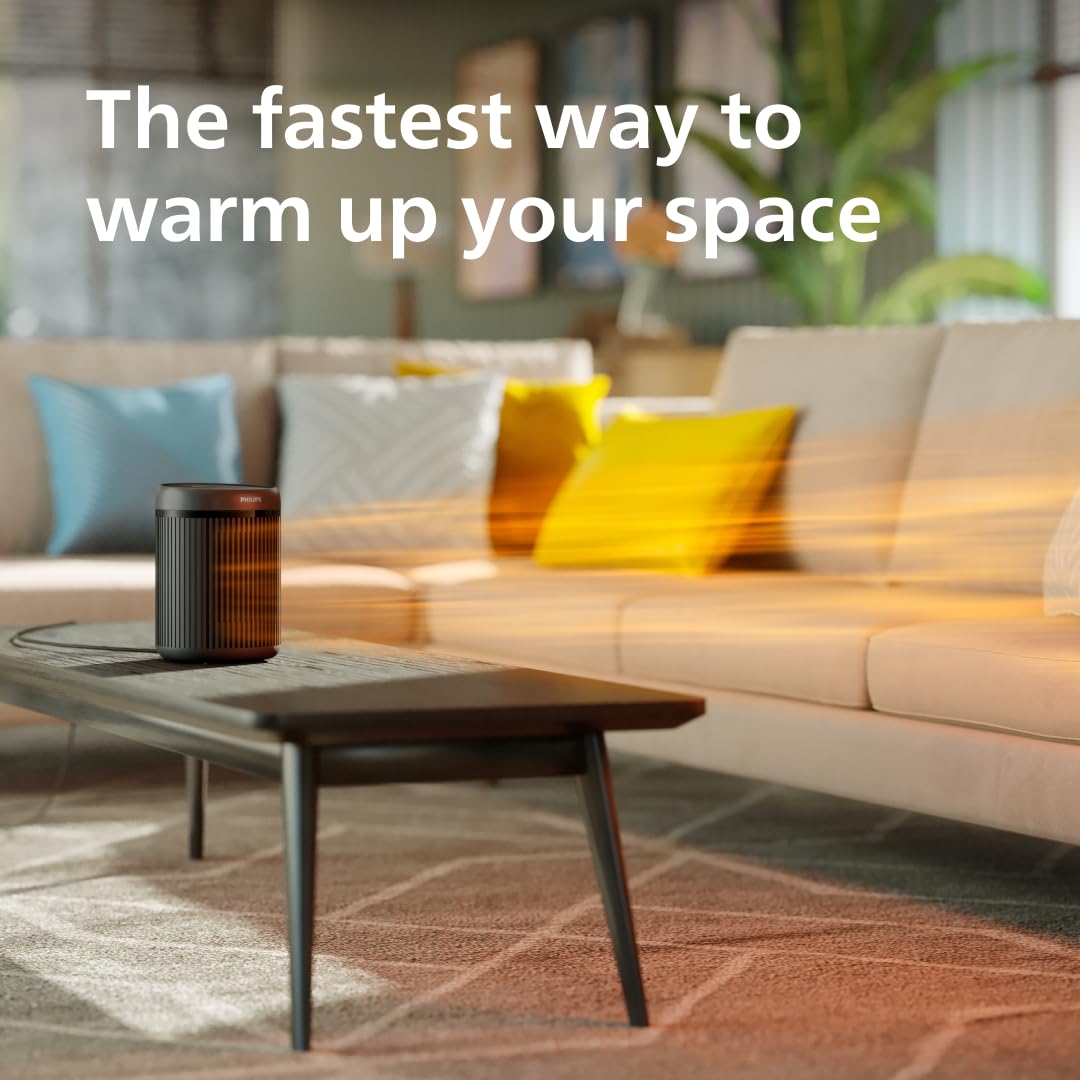 Philips 2000 Series Compact Ceramic Fan Heater – Rapid 2-Second Heat | 1500W Max Power | Ultra-Quiet 24dB(A) 3