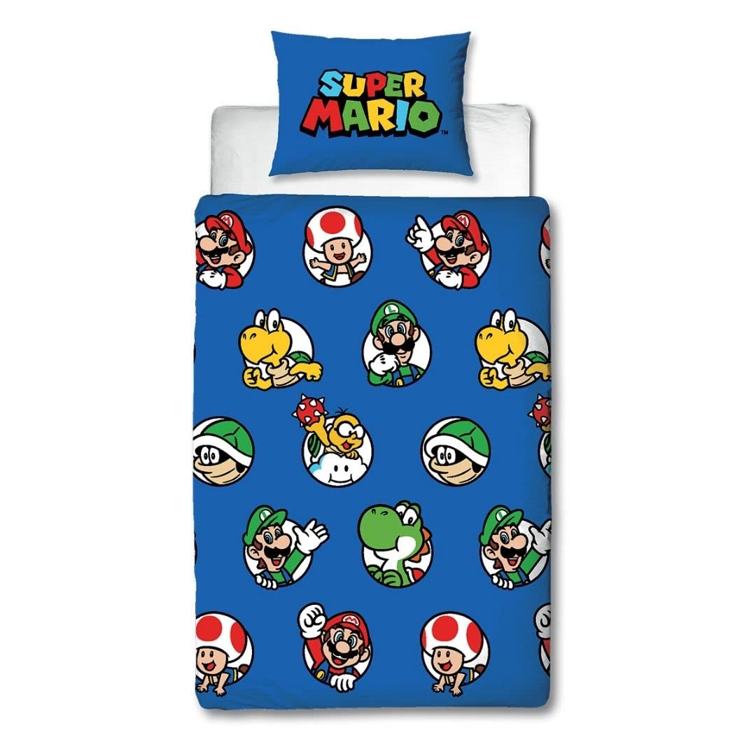 Character World Nintendo Super Mario Single Duvet Cover Set - Continue Design | Blue 1