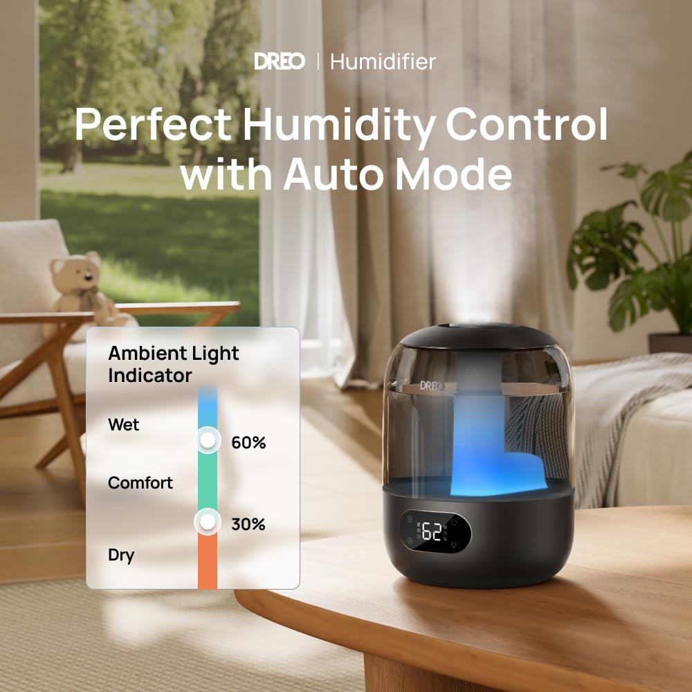 Dreo Ultrasonic Cool Mist Humidifier for Bedroom with 3L Tank | 30H Runtime | 26dB Quiet | Covers 300 sq ft