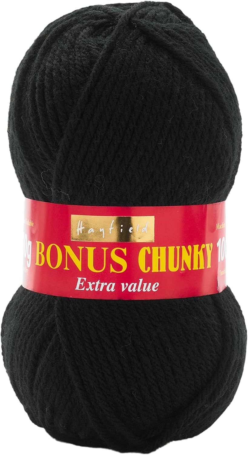 Sirdar Hayfield Bonus Chunky Yarn - 100% Acrylic, Black (965) | 100g Ball | 137m 1