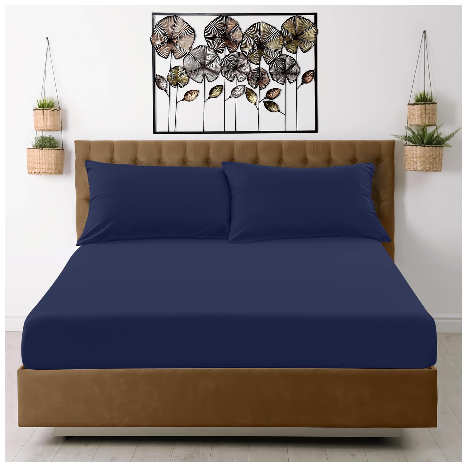 Super Dreamer 100% Polyester Fitted Sheet - Single Bed (91 x 190cm) | Navy | Snug Fit 1