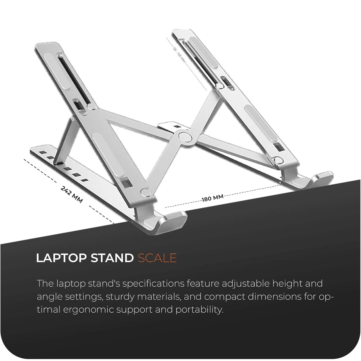 Roe Tenpo Adjustable Laptop Stand for Desk - 6-Angle Riser, Aluminum Alloy, Silver