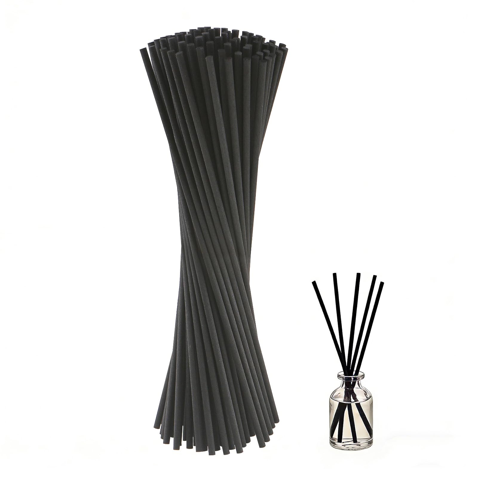 Admygo 100pcs Reed Diffuser Sticks - 7.8 Inch Natural Rattan & Black Mix | Thick Design for Essential Oils
