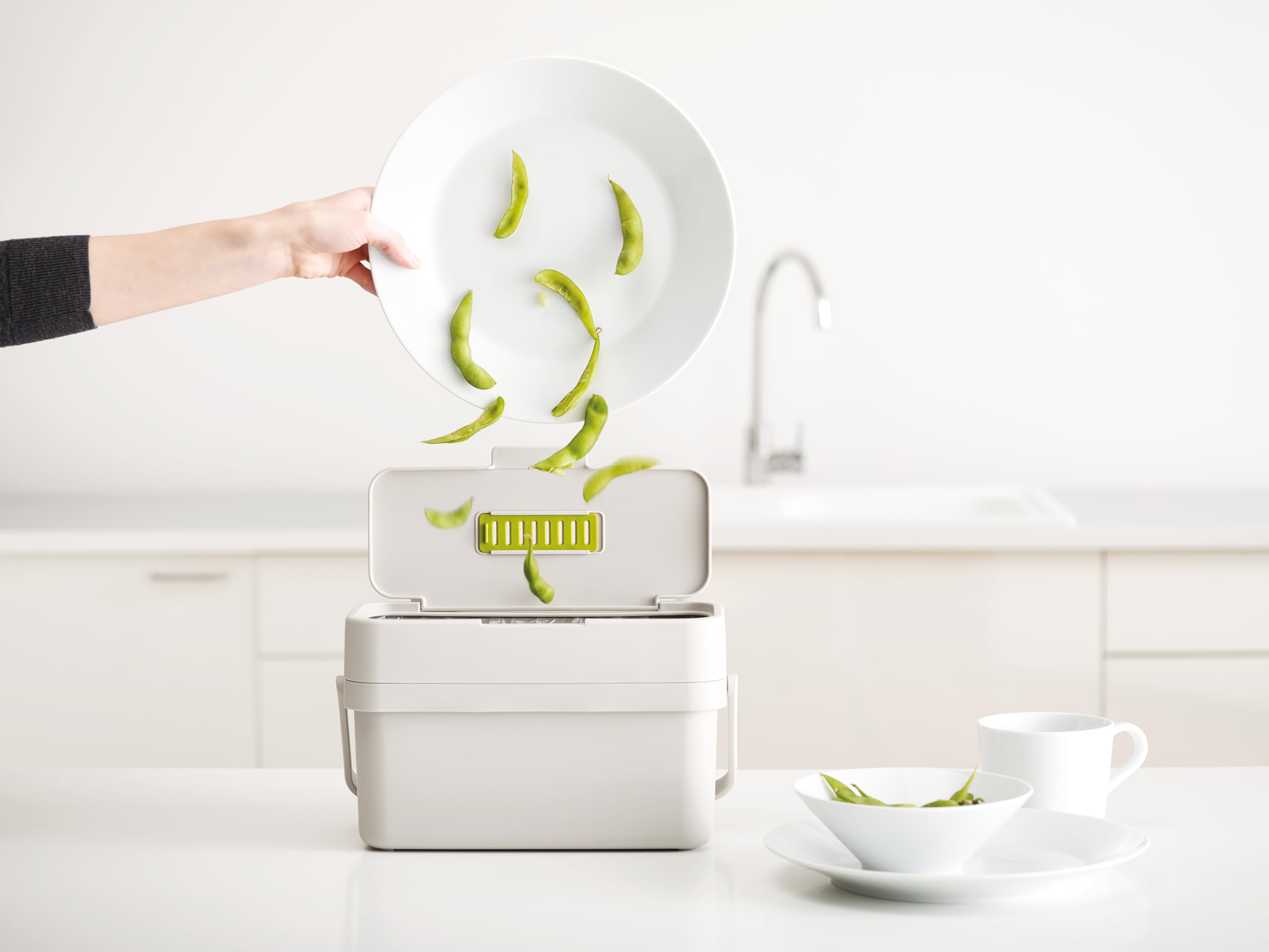 Joseph Joseph Compo 4 Easy-fill Food Waste Caddy - 4 Litres | Slimline Design | Stone 7