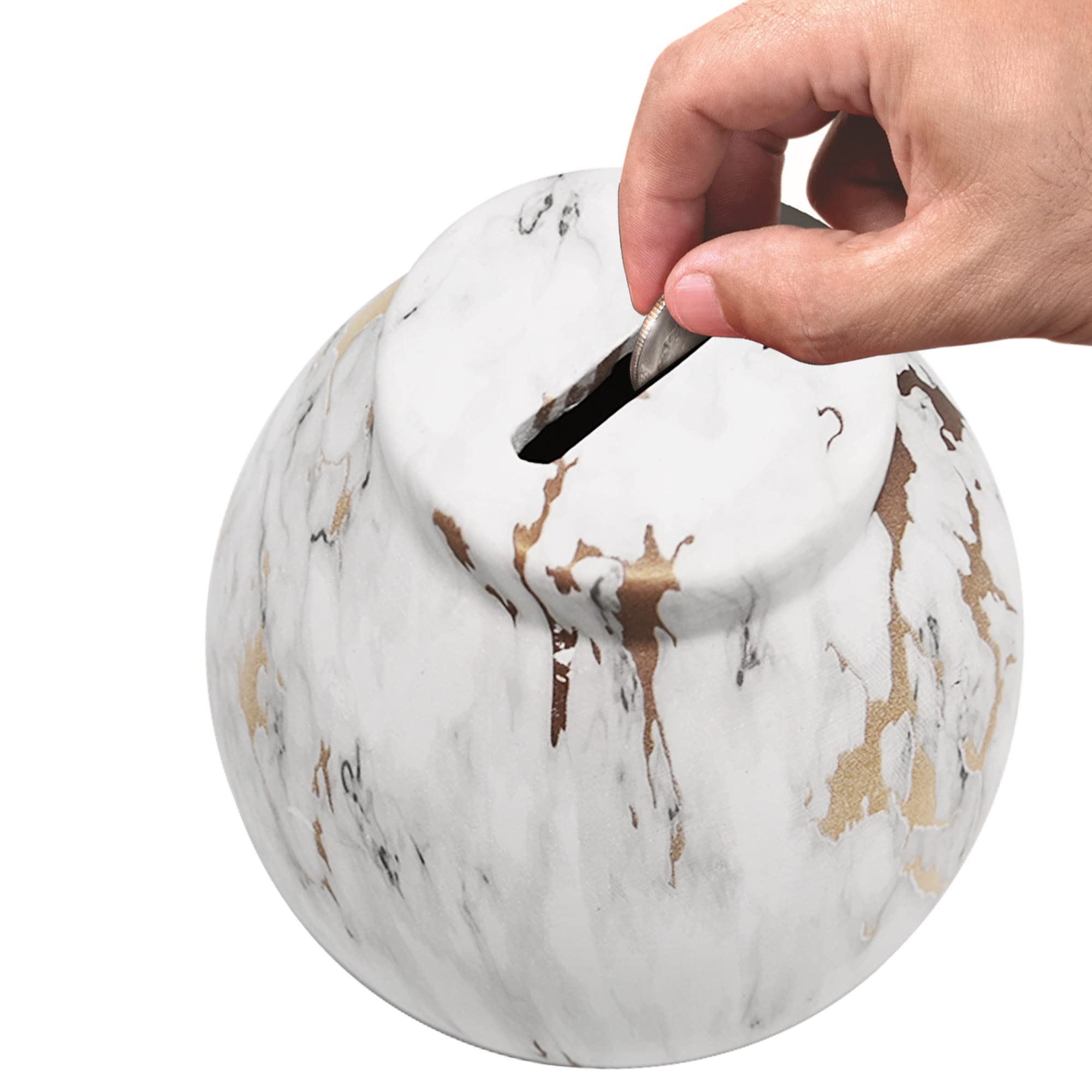 Ram Ceramic Money Pot - Marble Effect Savings Piggy Bank | Smash to Open | 14cm Cube 2