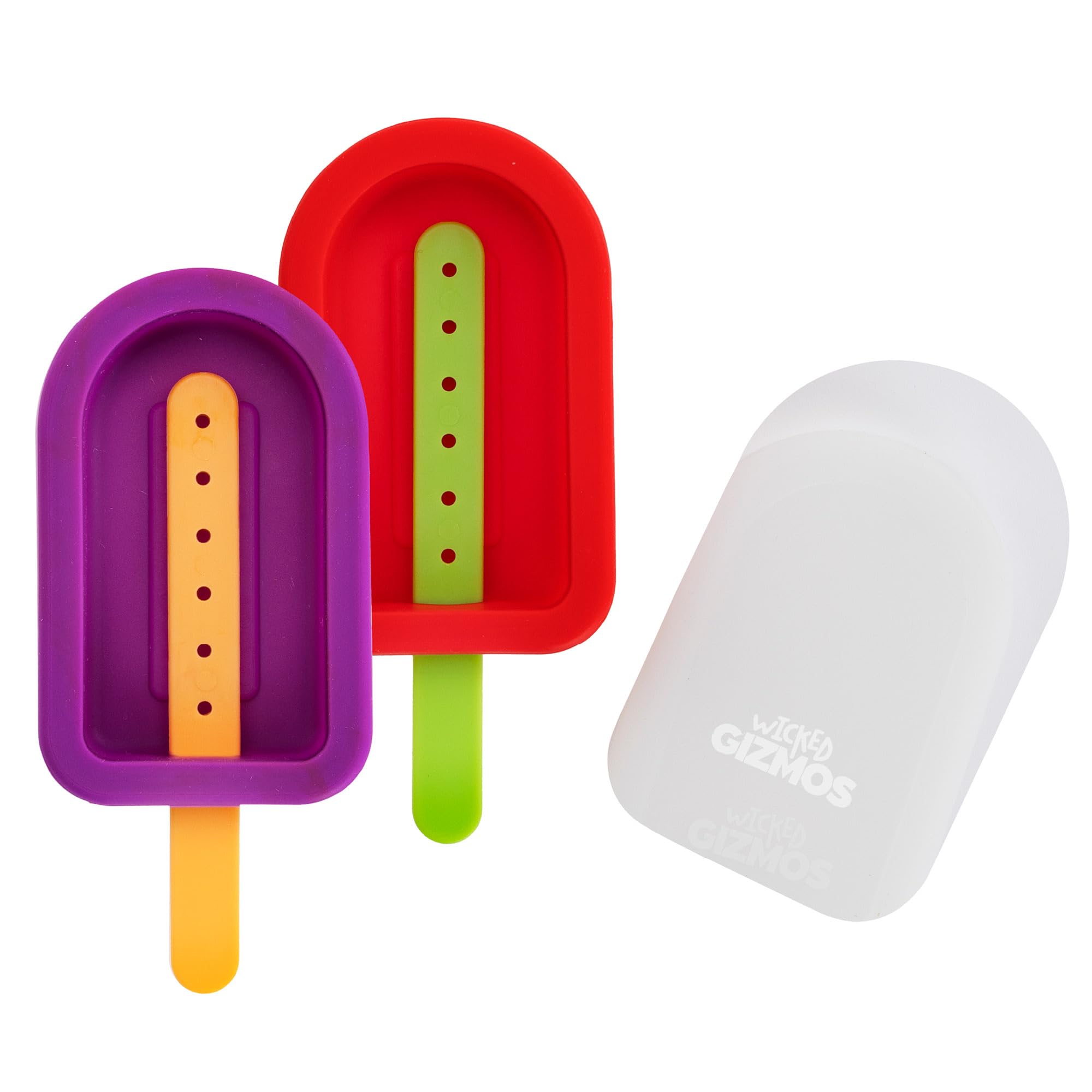 WICKED GIZMOS 4 Reusable Silicone Ice Lolly Moulds - BPA Free, Dishwasher Safe | Red/Purple 8