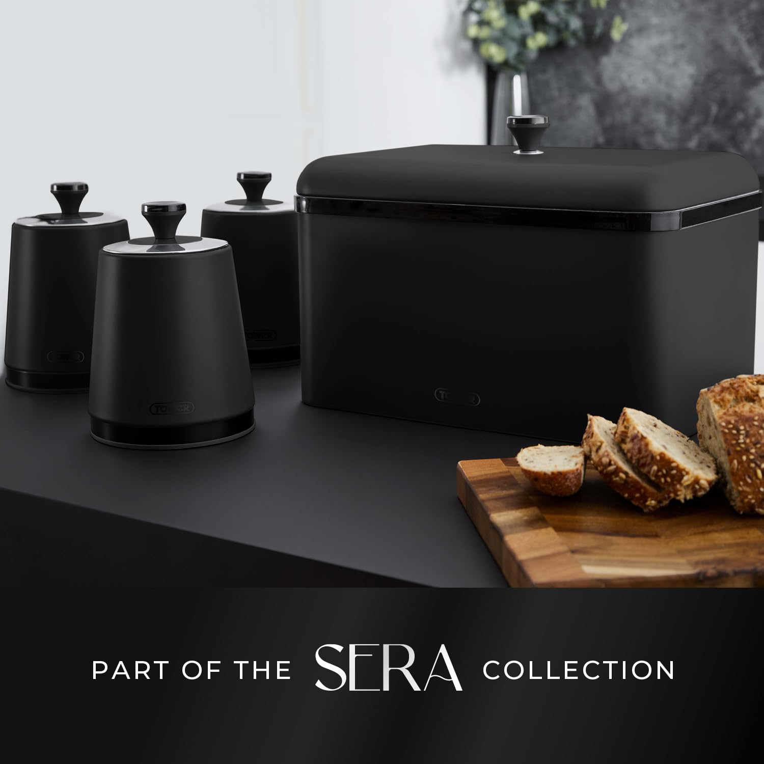 Tower Sera Set of 3 Canisters T826137BLK - Black Stainless Steel | 1.3L Capacity | Airtight 7