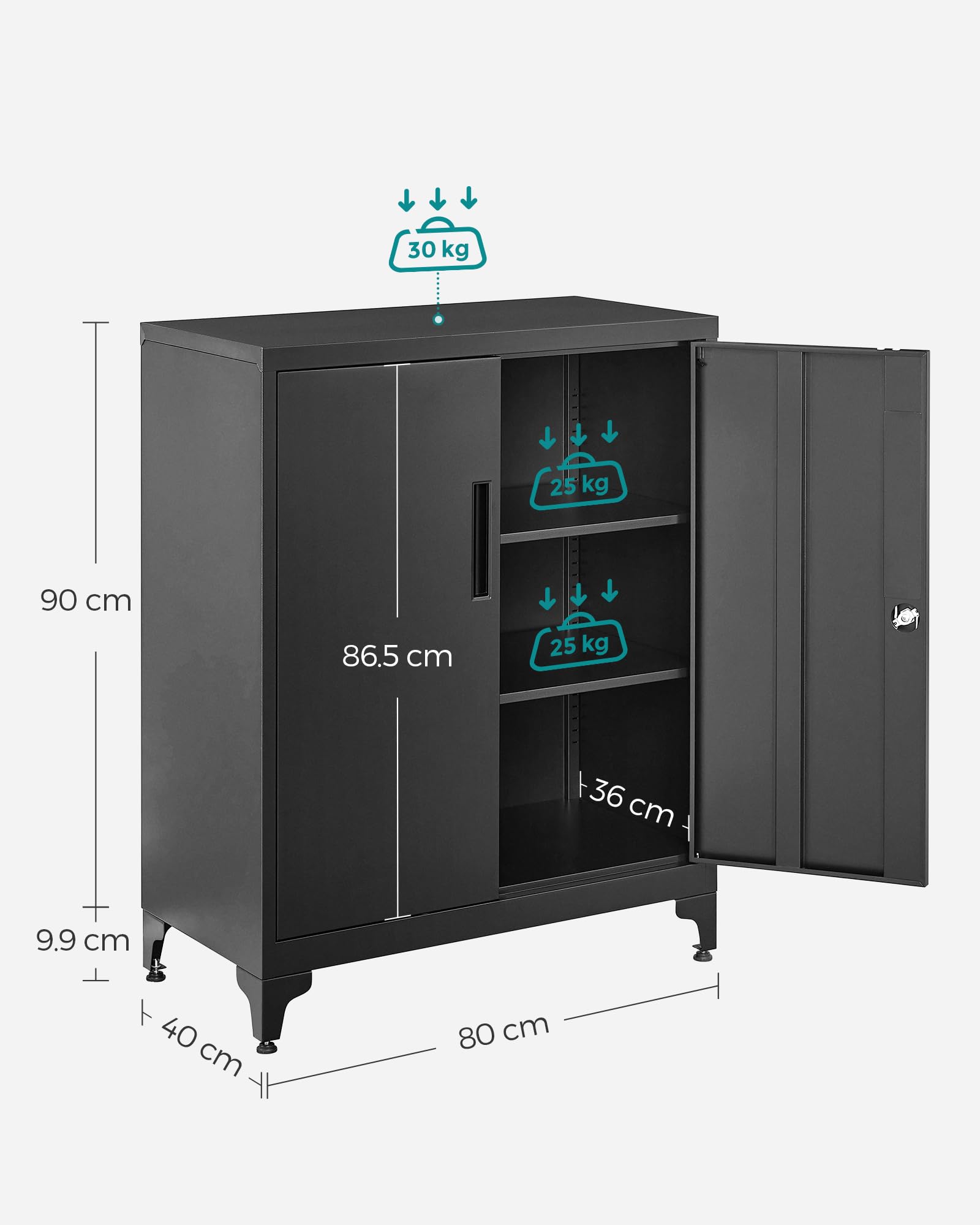 SONGMICS Multipurpose Steel Storage Cabinet - 2 Lockable Doors | 40x80x90 cm | Black 3