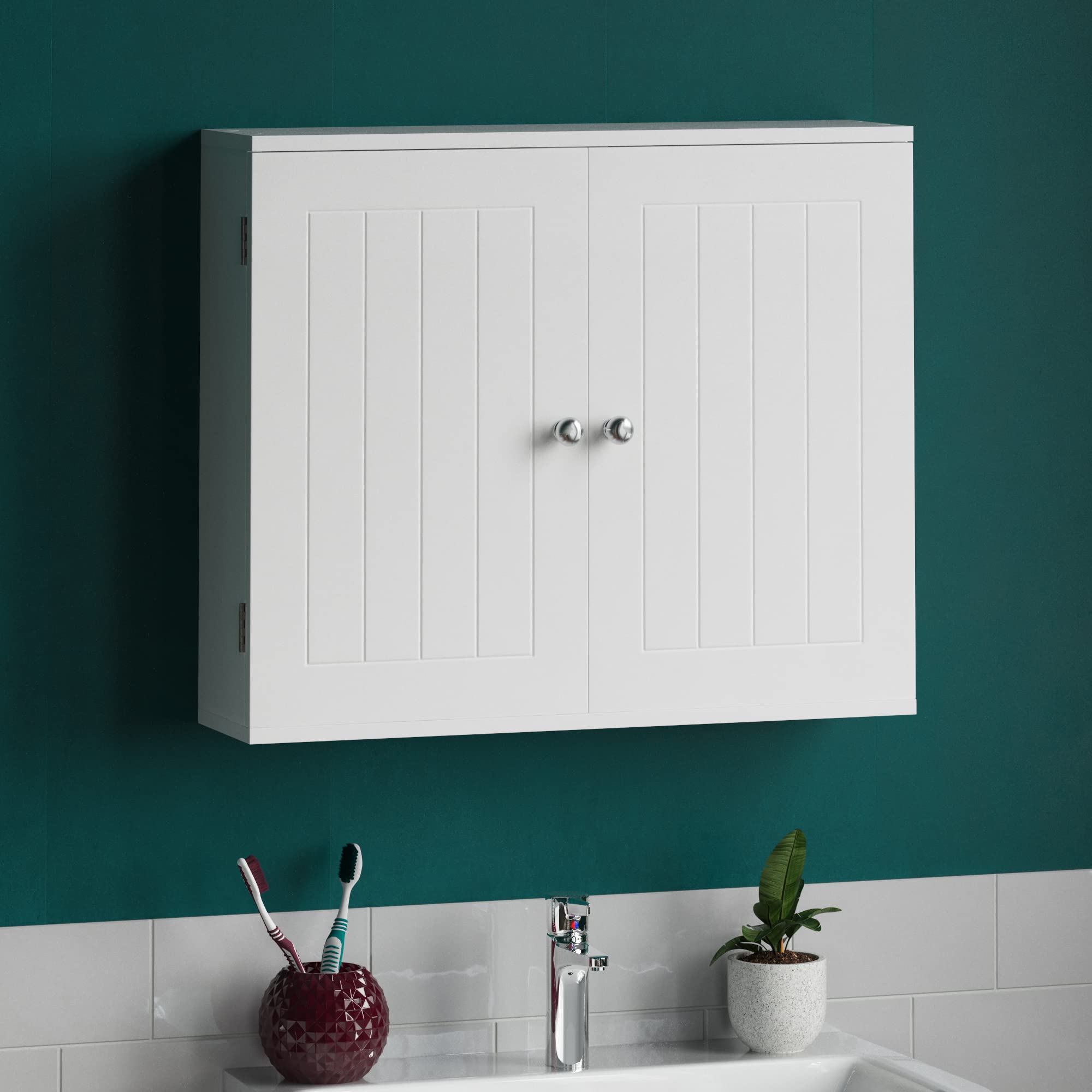 Bath Vida Priano Double Door Wall Mounted Bathroom Cabinet | White | 600x300x500mm