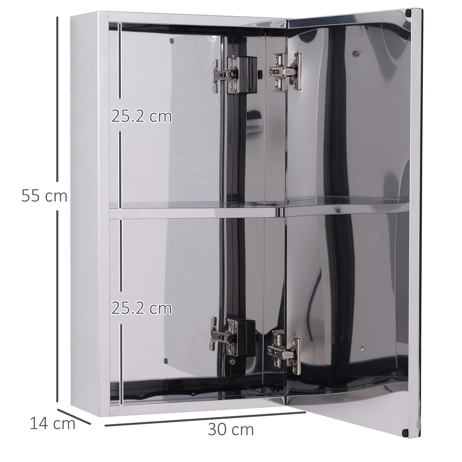 HOMCOM Stainless Steel Wall-mounted Bathroom Mirror Storage Cabinet | 55cm H x 30cm W | Silver 3