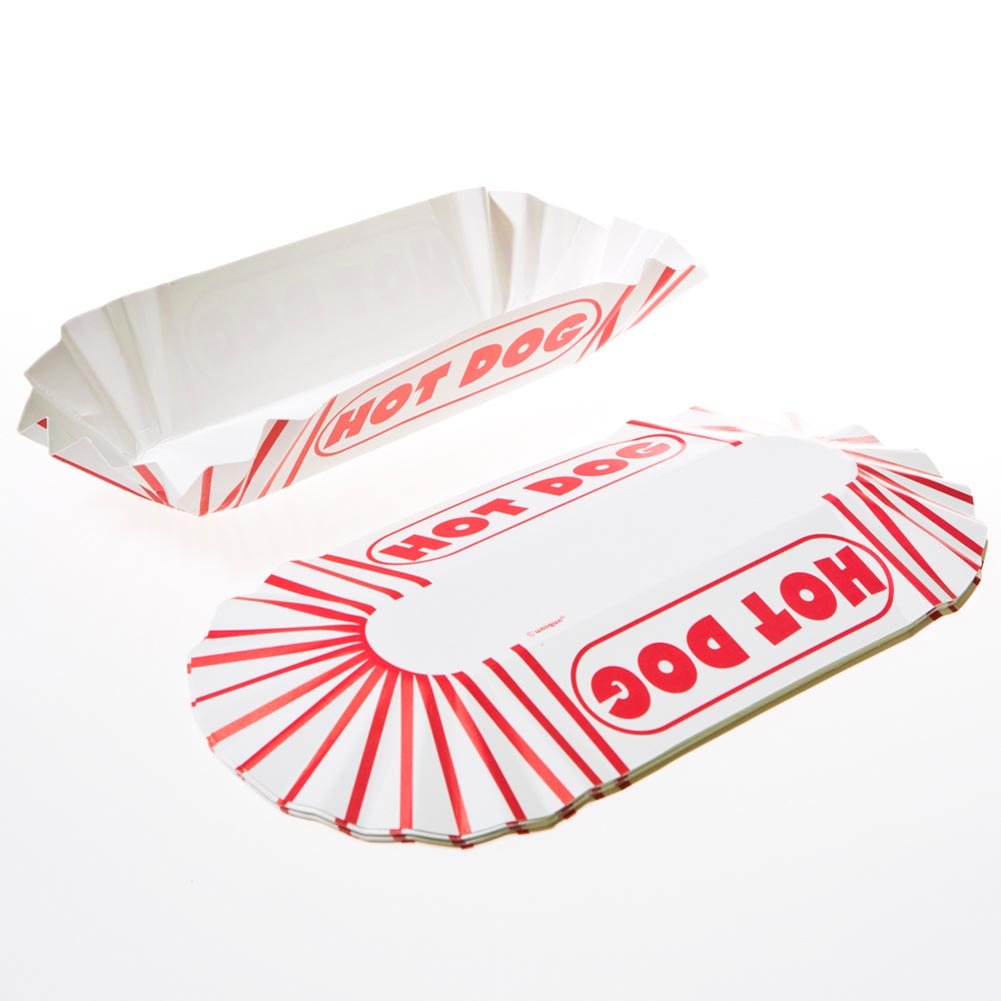 Unique Party Paper Hot Dog Trays - Red/White Striped, Pack of 8 | Biodegradable Serving Solution 3