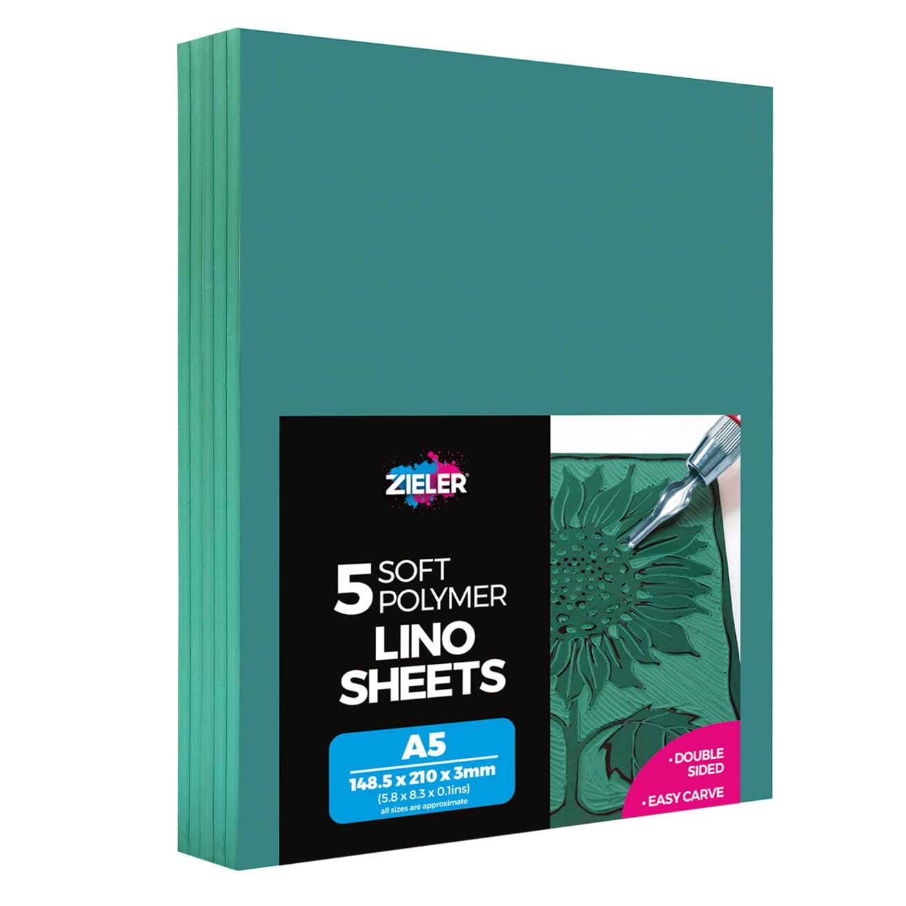 Zieler Lino Sheets - A5 Lino Printing Block Sheets | Double-Sided | 3mm Thick 1