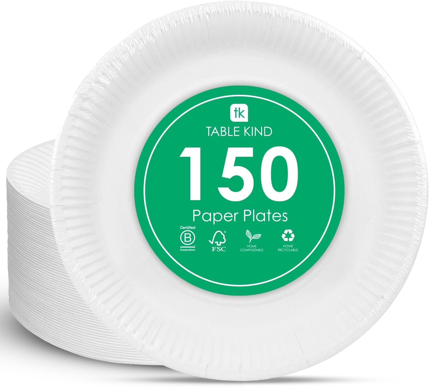 Talking Tables Table Kind Eco-Friendly White Paper Plates - 150 Pack, 22CM, Made in EU