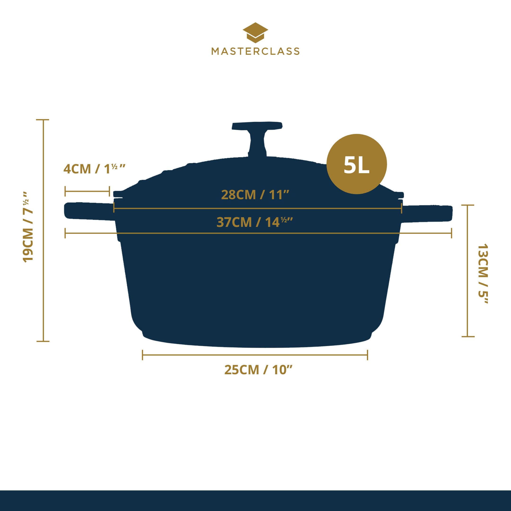MasterClass Cast Aluminium Casserole Dish with Lid - 5L/28 cm, Lightweight, Induction Safe, Black 2