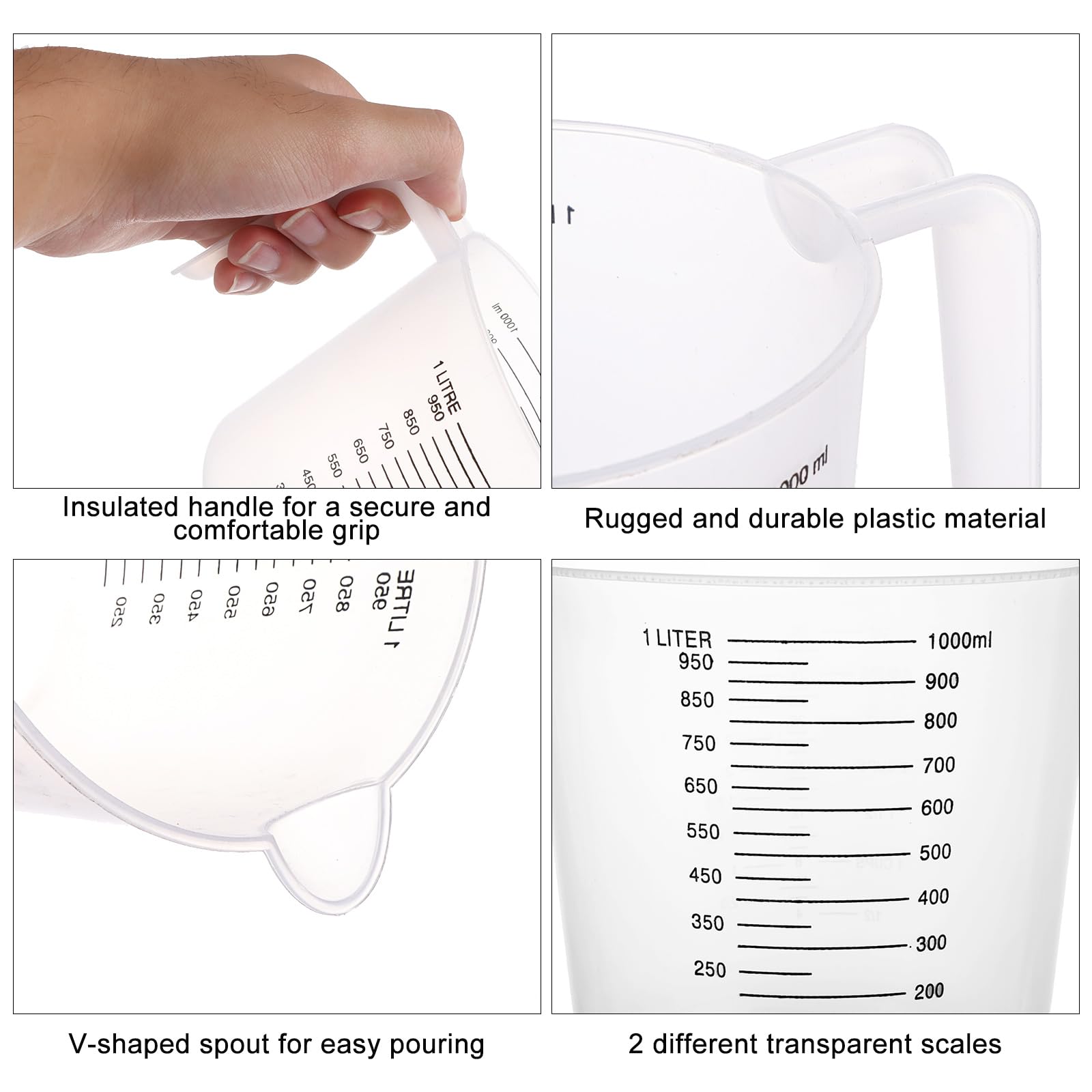 ASelected 3 Pack 1 Litre Plastic Measuring Jugs - Clear, Lightweight, Double Scale 5