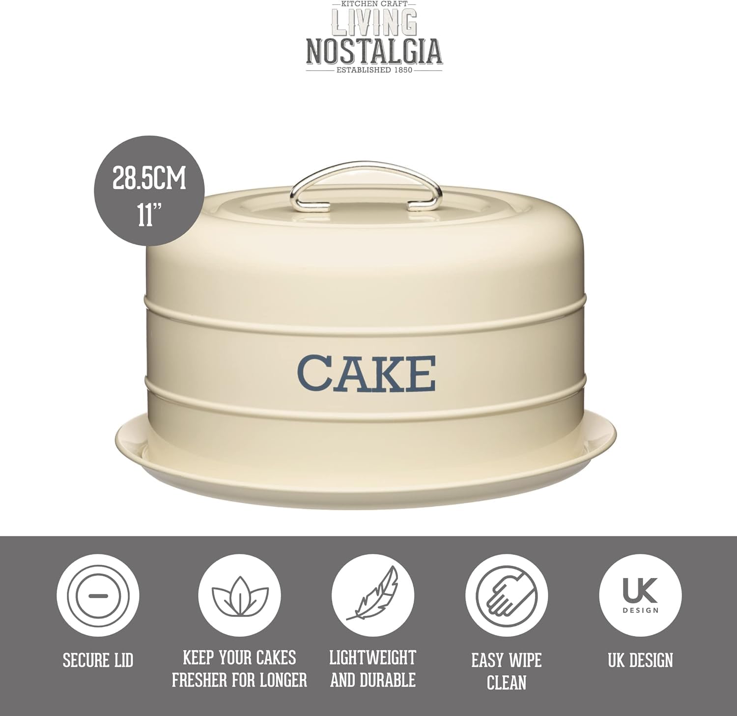 KitchenCraft Living Nostalgia Airtight Cake Storage Tin & Dome | 28.5 cm | Antique Cream 3