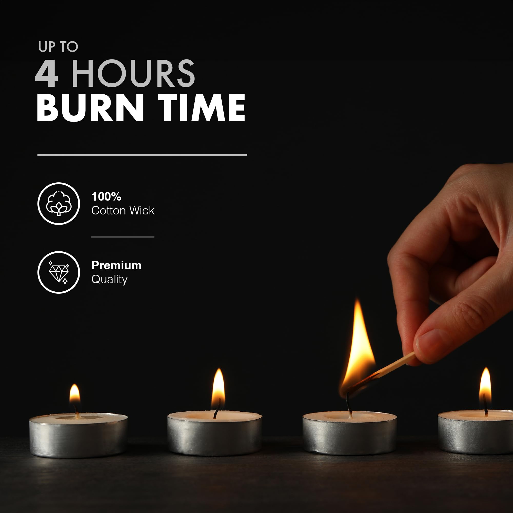 delka Unscented Tea Lights - 4 Hour Burn Time, Smoke-Free | 50 Pack White Wax 3