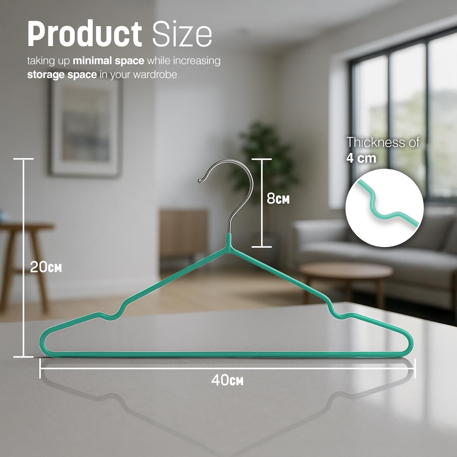KEPLIN Premium Rubber Coated Metal Hangers - Pack of 20 - Heavy Duty Space Saving | Mint Green 3