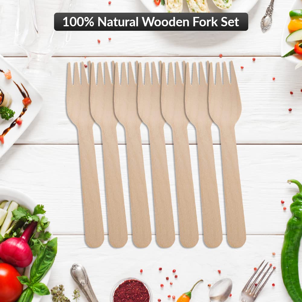 1ABOVE Disposable Wooden Cutlery Set - 100 Pack Forks | Biodegradable & Sturdy | Light Brown