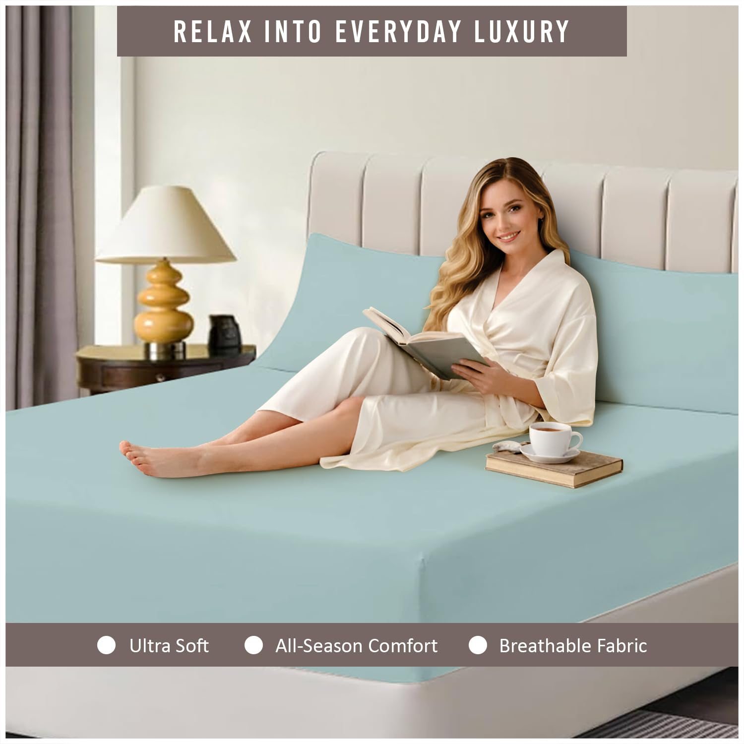 Super Dreamer Microfiber Fitted Sheet - Double Size (137x193 cm) - Duck Egg | 100% Polyester 2
