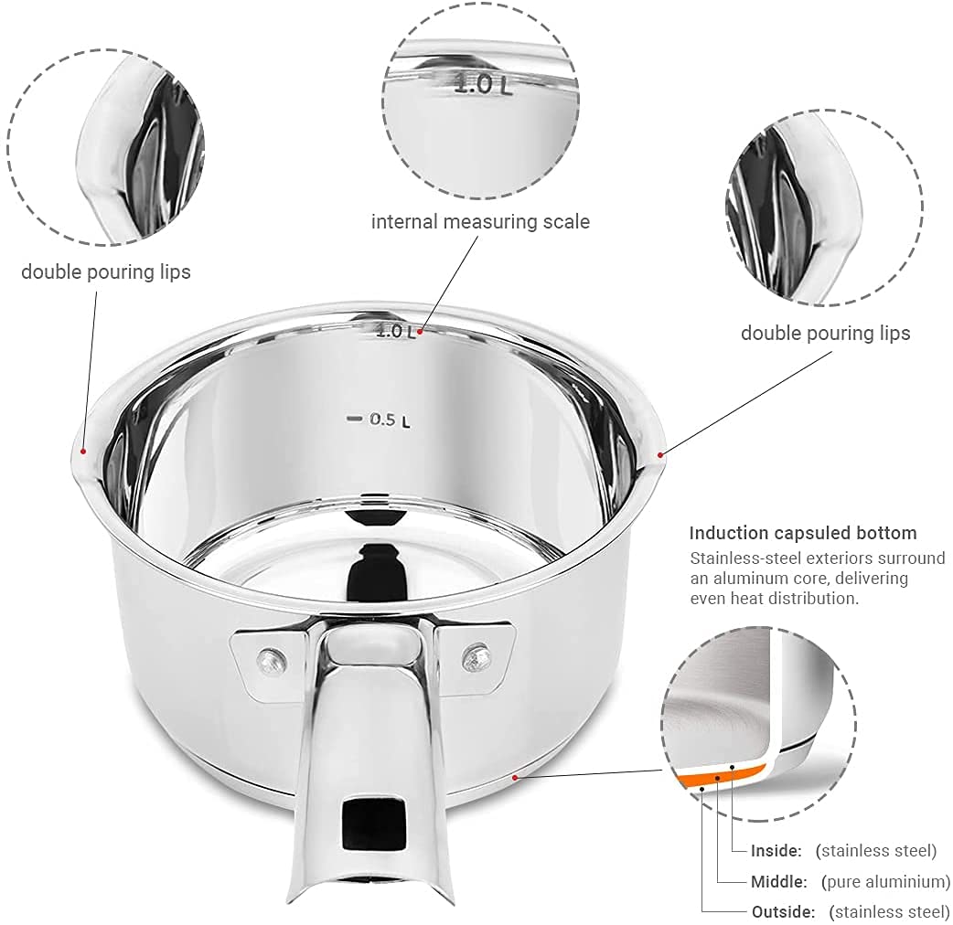 Penguin Home Professional Stainless Steel Milk Pan - 14 cm, 1 L Capacity | Induction Safe 4