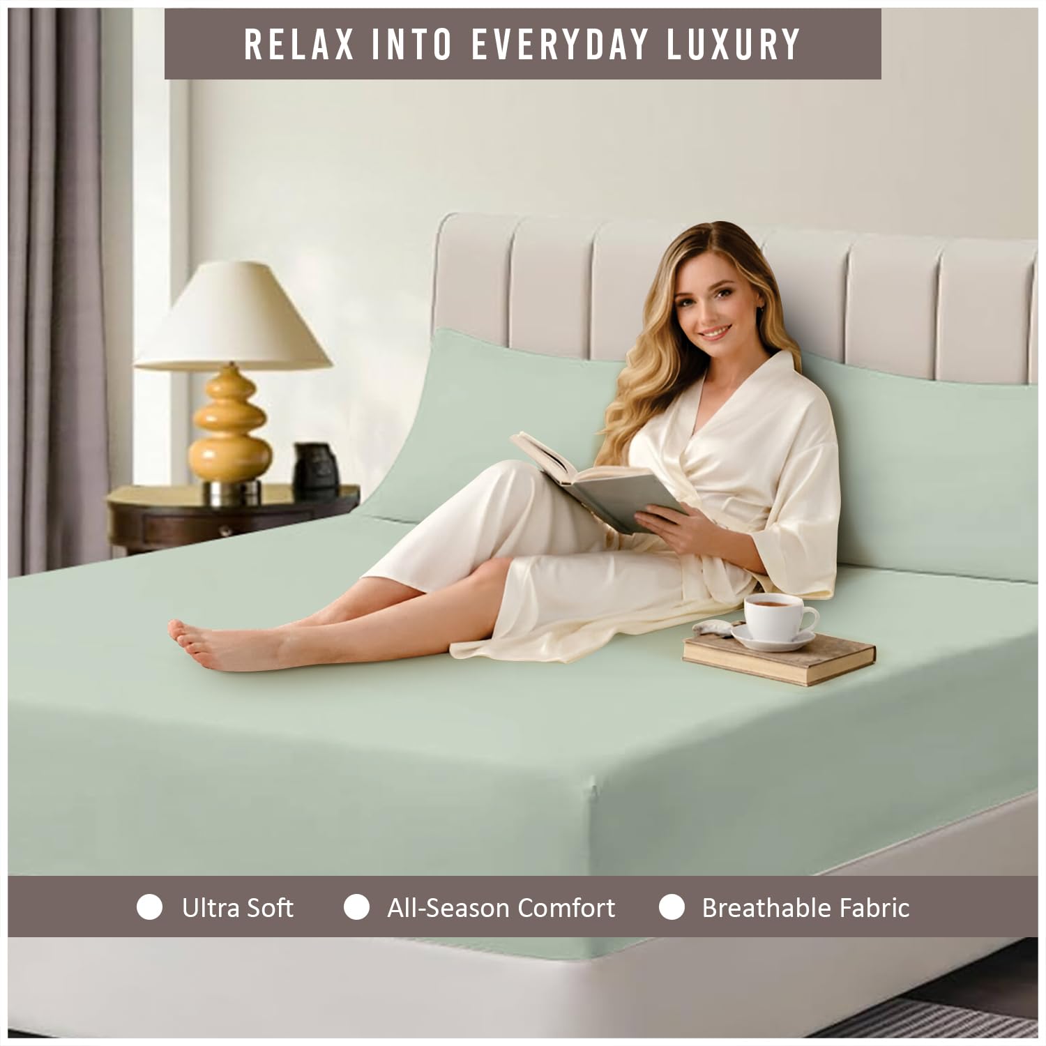 Super Dreamer Microfiber Fitted Sheet - King Size, Sage Green, 25cm Deep Pocket 2