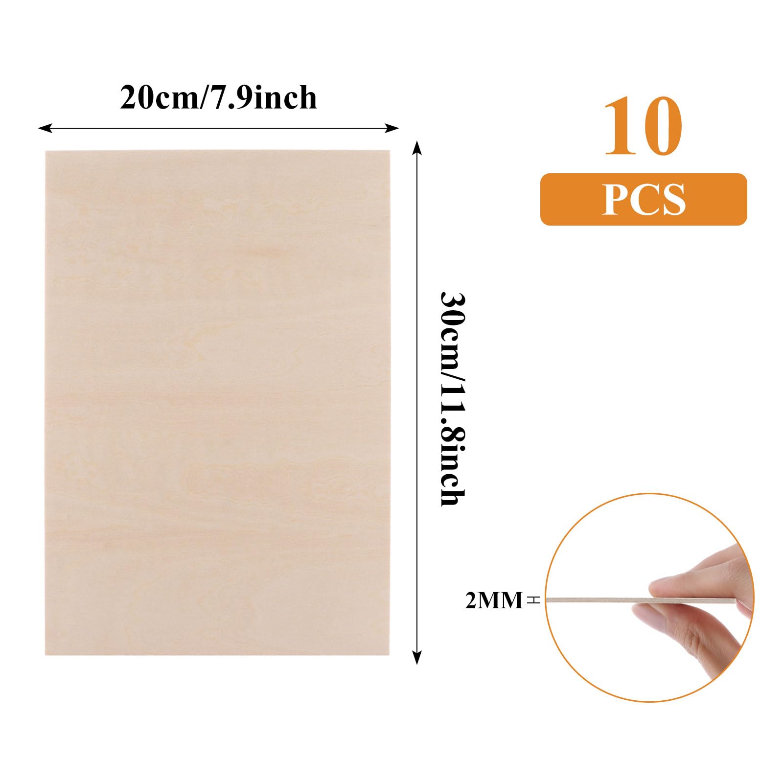 ASelected 10 Pcs Plywood Sheets - Unfinished Basswood for Crafts, Painting, Carving | 300 x 200 x 2 mm 2