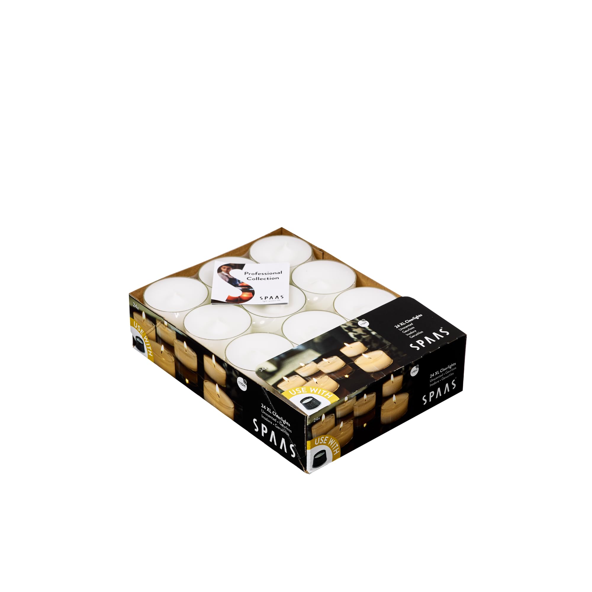 Spaas 24 Maxi Unscented Tealights - 10 Hour Burn Time | Transparent Clear Cup