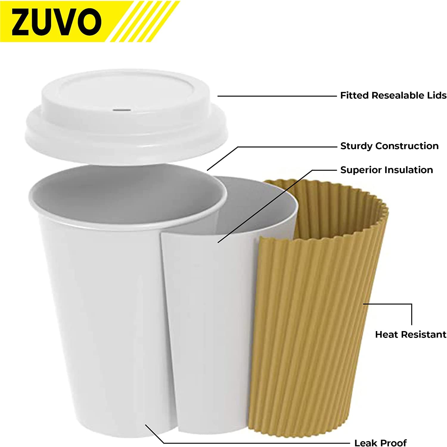Zuvo Ripple Takeaway Paper Coffee Cups with Lids - Triple-Wall Insulation | 8 OZ | 30 Count 6