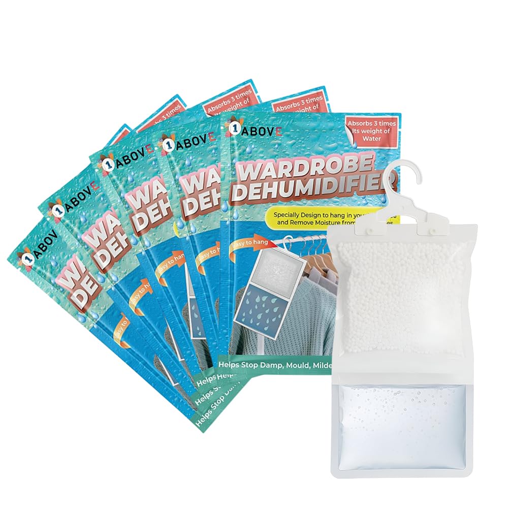 1ABOVE Hanging Wardrobe Dehumidifier - 5 Pack Condensation Remover for Rooms & Cars | Absorbs 3x Weight
