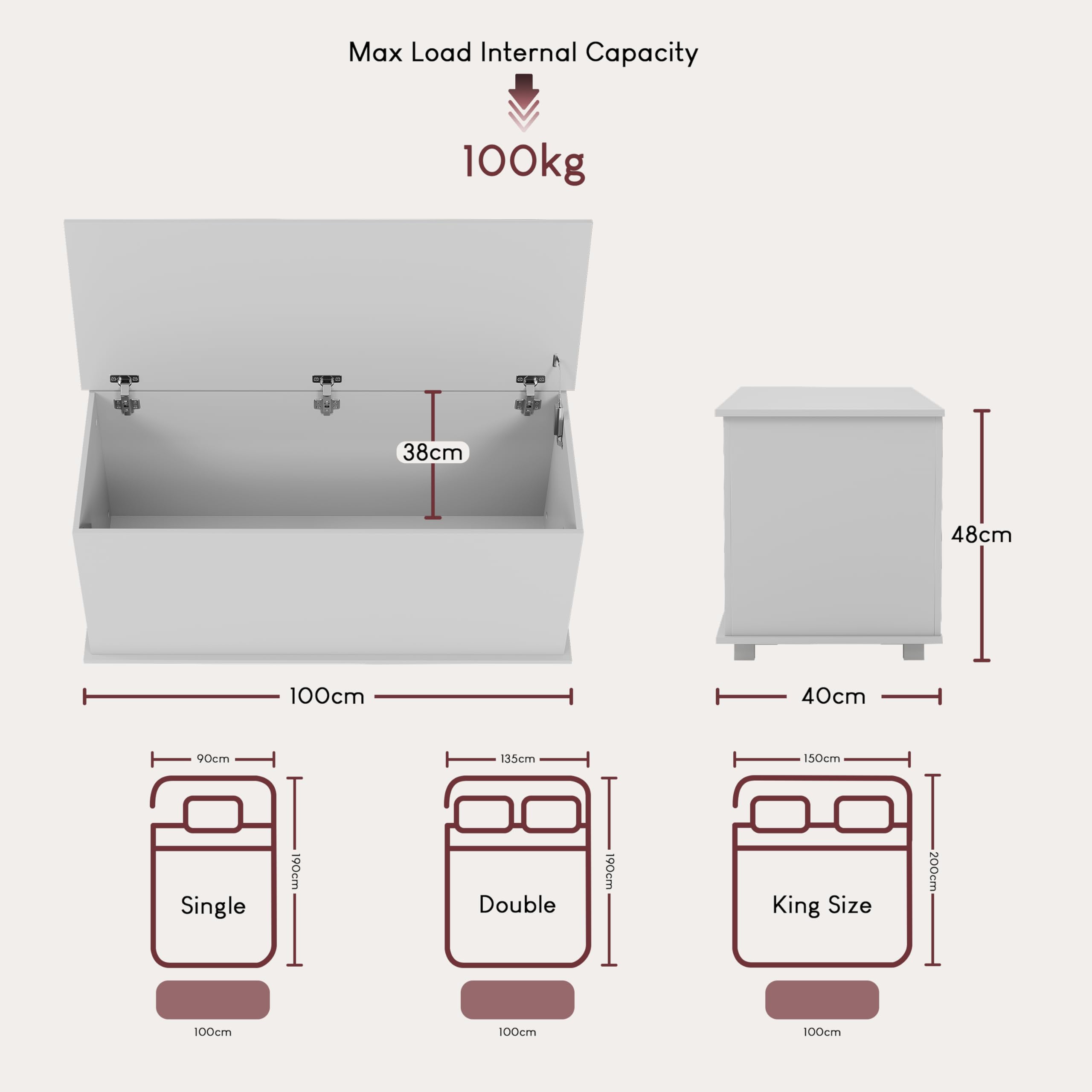 Vida Designs Leon Storage Ottoman - White Wood Chest | 100W x 40D x 48H cm 2