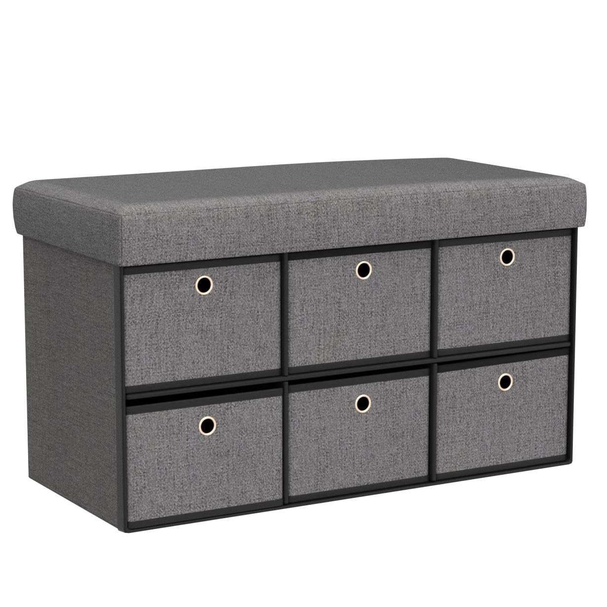 Home Source Folding Ottoman 6 Drawer Fabric Storage Chest | 76cm Width | Grey 5