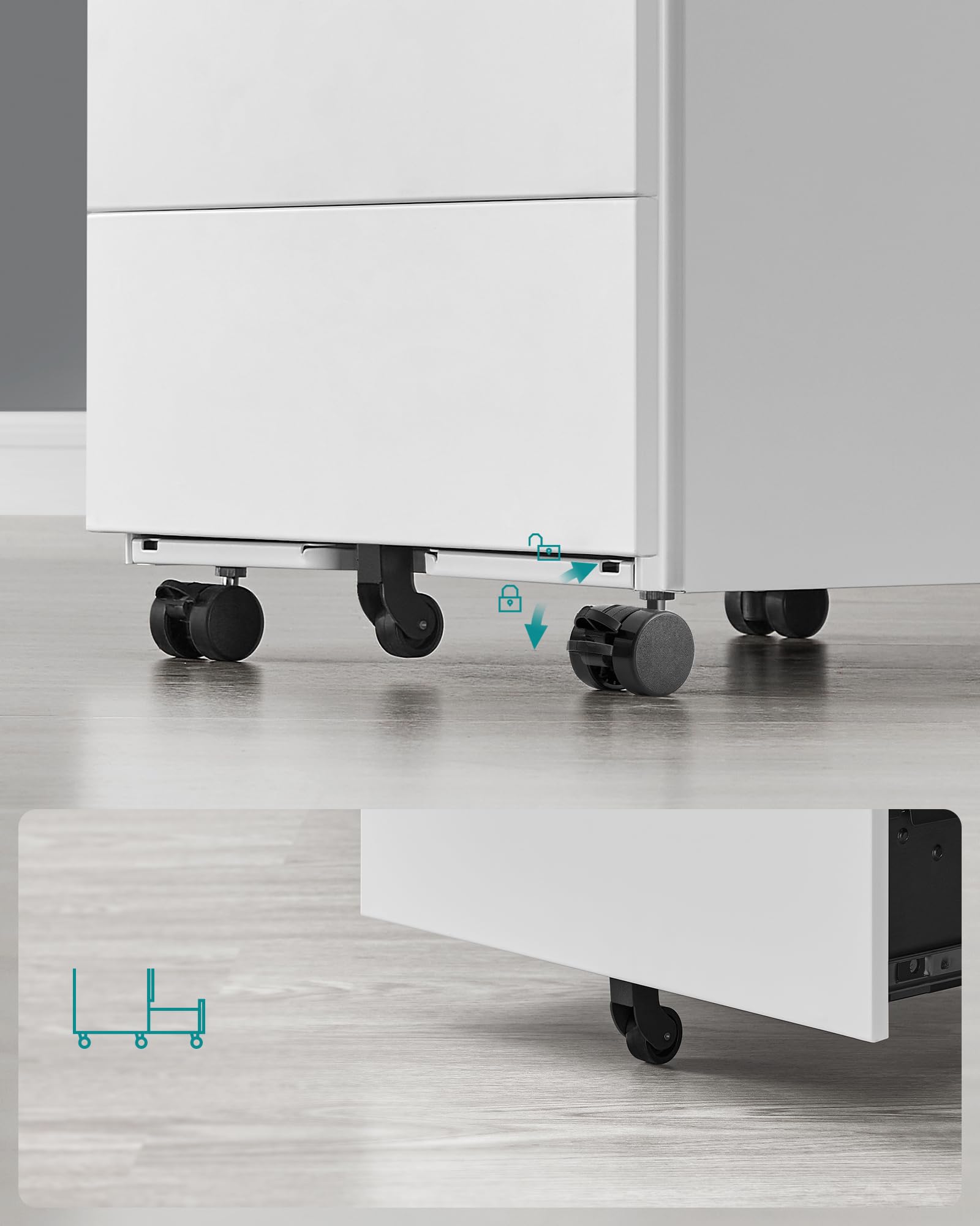 SONGMICS Mobile File Cabinet - 4 Lockable Drawers | Steel Construction | White | 69.3H cm 5