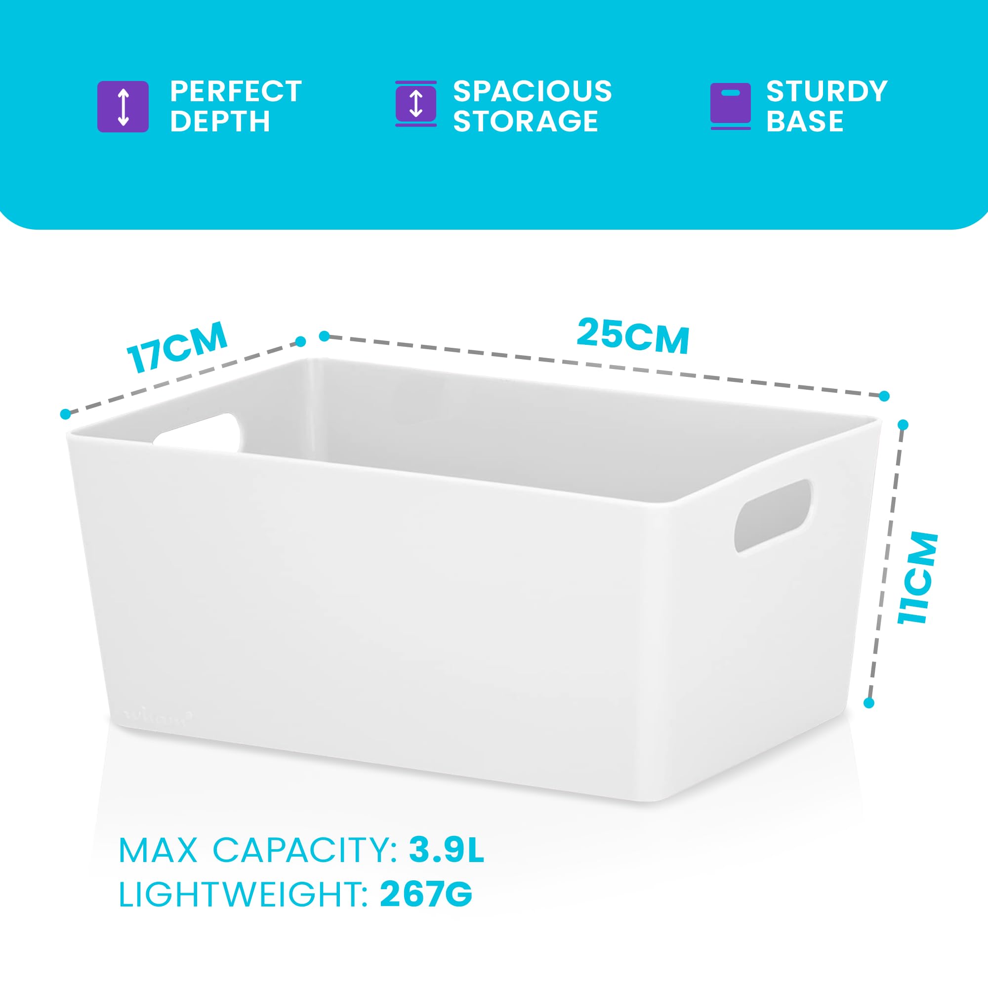 Niftii Plastic Shelf Baskets - 5 Pack Storage Bins with Handles | 3.9L Capacity | White 4