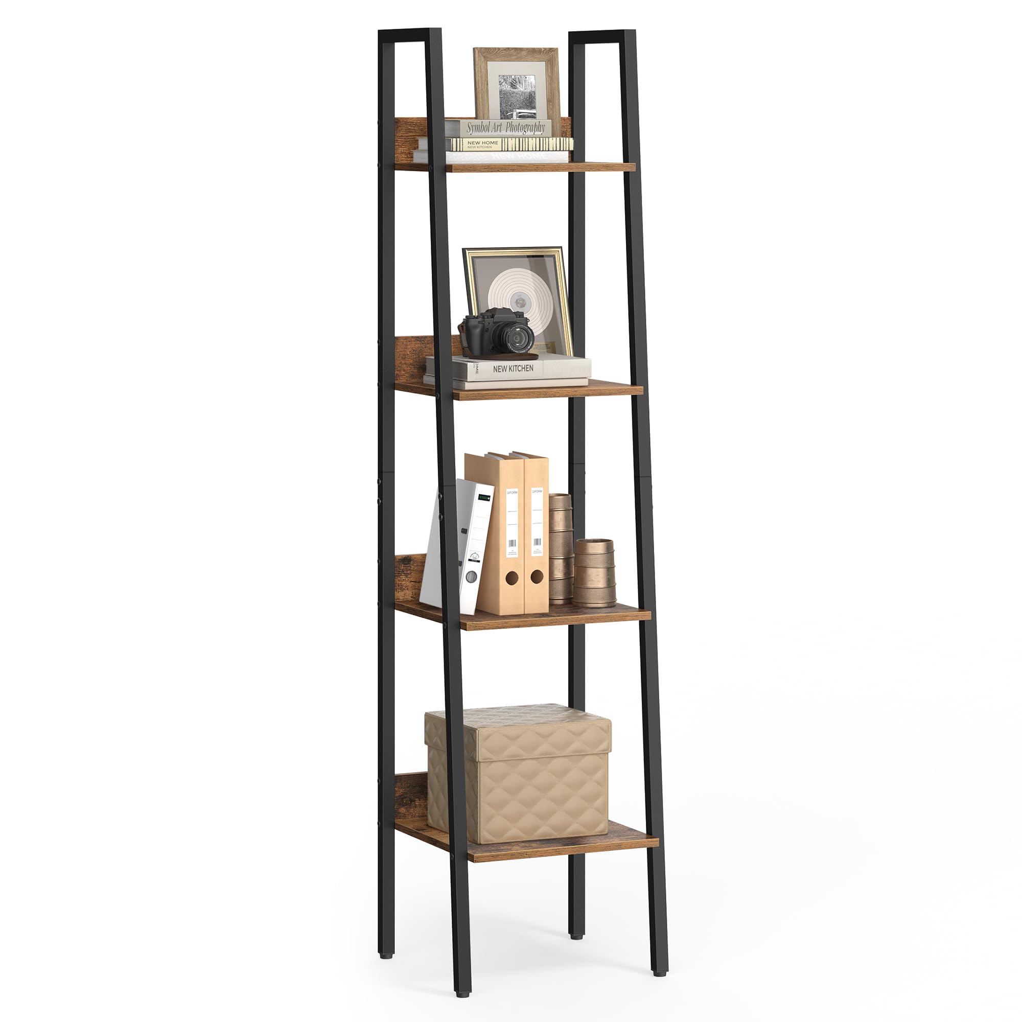 VASAGLE 4-Tier Ladder Shelf Bookcase - Industrial Rustic Brown & Black | Steel Frame | 10kg Max Load 1