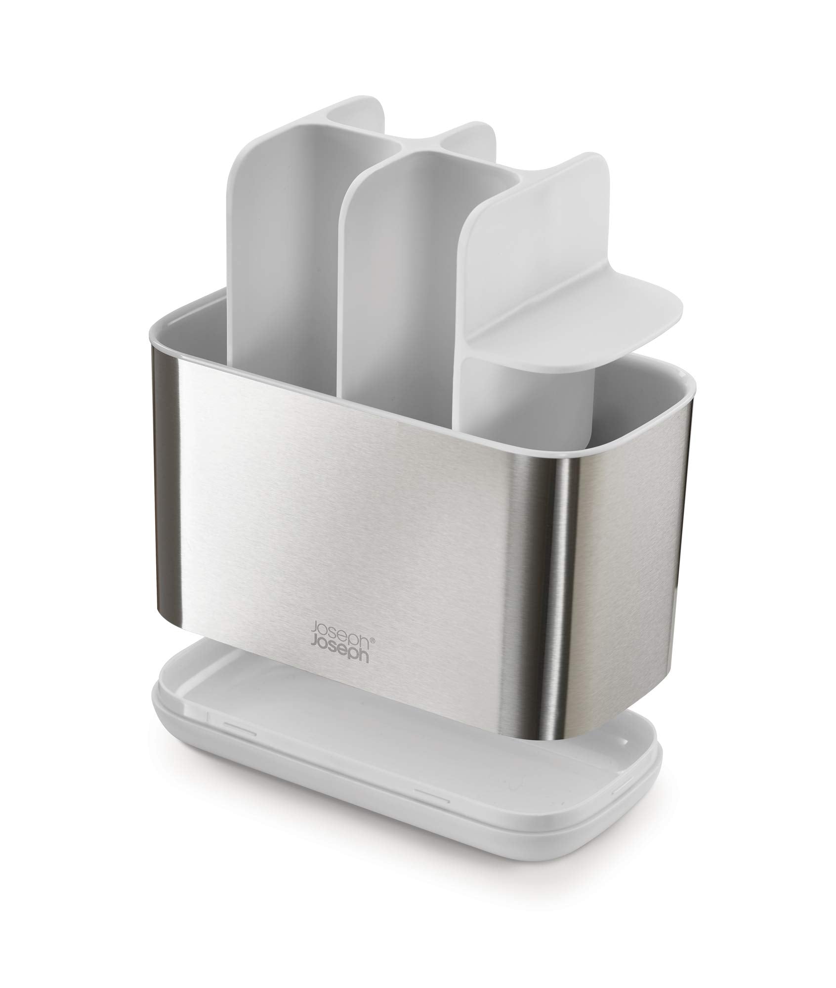 Joseph Joseph Easy-Store Large Toothbrush Holder Caddy - White/Steel | Ventilated & Fingerprint-Resistant 5