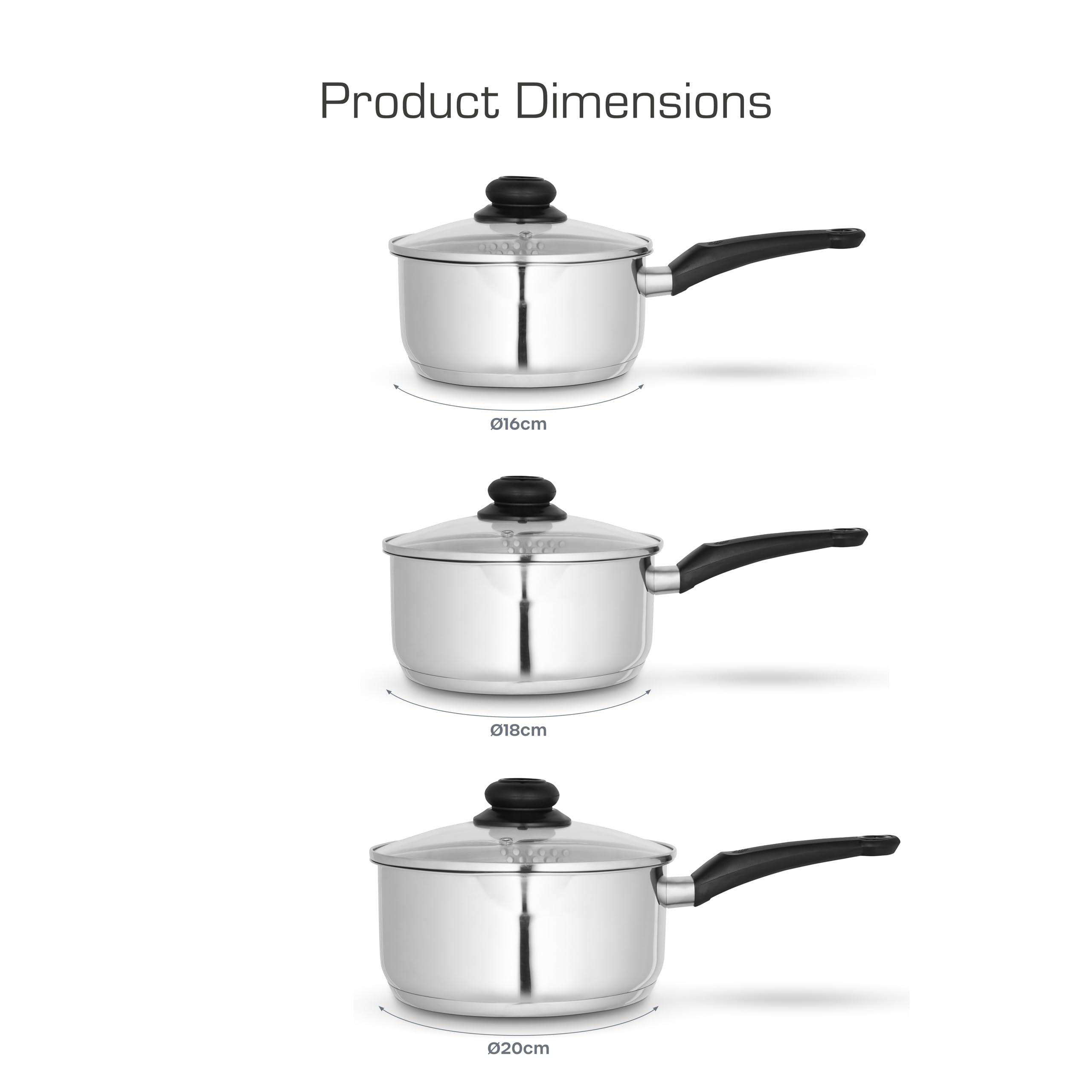 Swan Townhouse 3 Piece Stainless Steel Saucepan Set | 16/18/20cm Sizes | Induction Compatible 6
