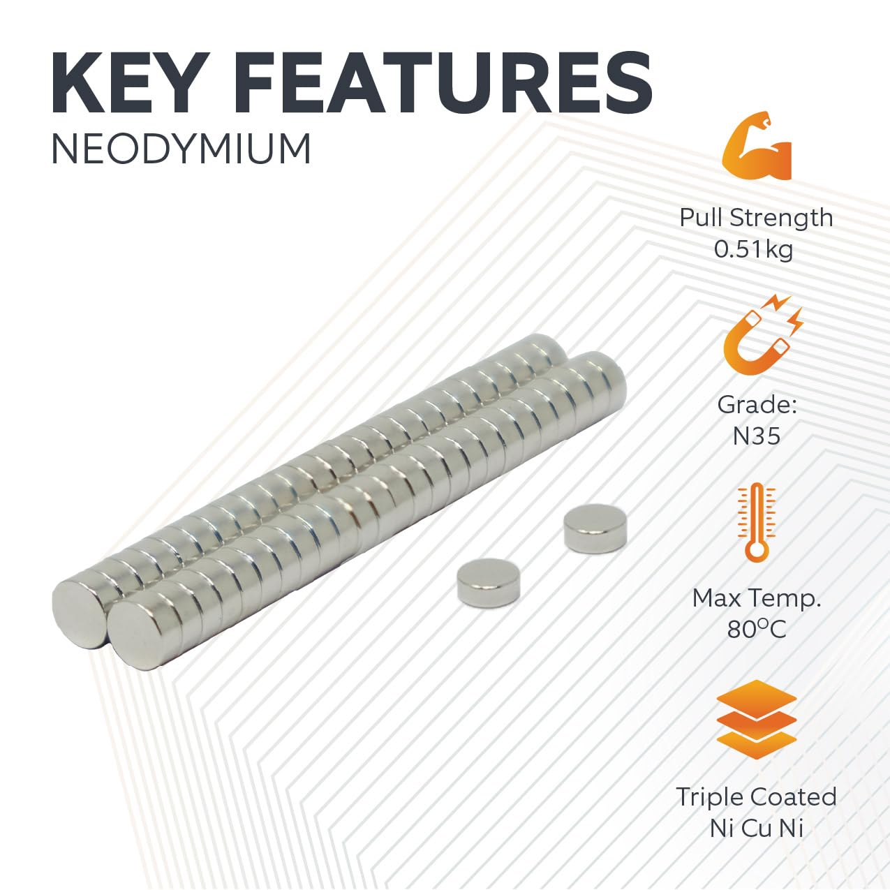 FIRST4MAGNETS N35 Neodymium Magnet - 5mm Dia x 2mm Thick | 0.51kg Pull | Pack of 50 6